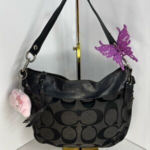 Coach Black and Gray Signature Shoulder Bag